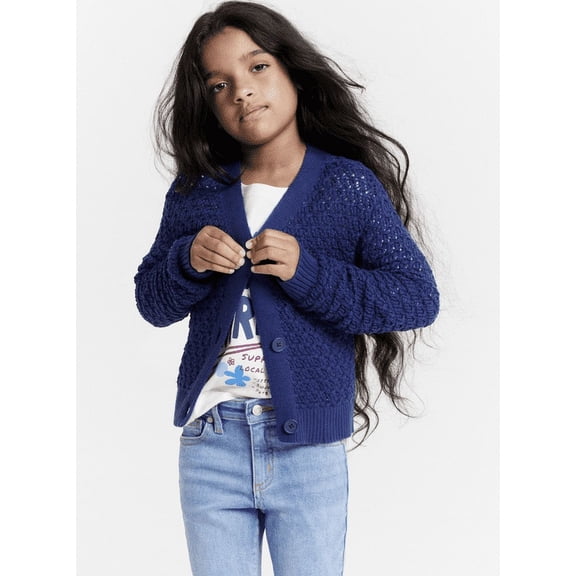 Epic Threads Girls Open-Stitch Cotton Cardigan - Medieval Blue