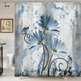 thumbnail image 3 of Rustic Farmhouse Shower Curtain, Farm Blue Grey Daisy Floral Flowers and Butterfly on Country Wooden Shower Curtain for Bathroom, Gray White Navy Blue Shower Curtain with 12PCS Hooks, 70X84IN, 3 of 5