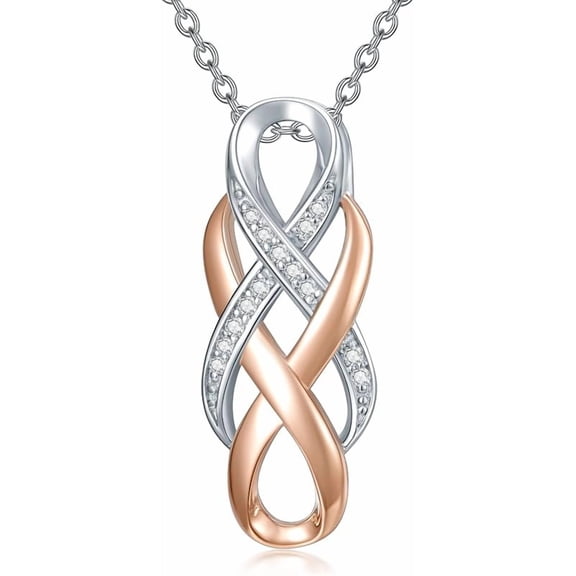 THOYAS 10K Rose Gold Natural Diamonds Infinity Pendant Necklace in Sterling Silver for Women 20 Inch Chain（I2-I3 Clarity）