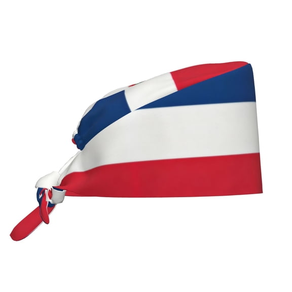 Unisex Adjustable Working Cap Dominican Republic Flag Elastic Tie-Back One Size