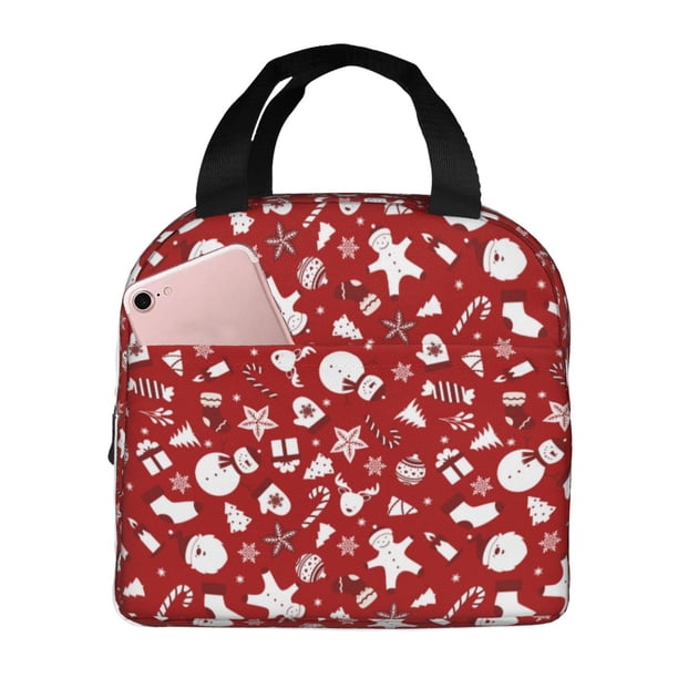 Easygdp Red Christmas Cheer. Bolsa Térmica Premium - Tela Oxford Impermeable, Gran Capacidad, Bolsillo Frontal, Unisex para Trabajo, Escuela, Actividades al Aire Libre y Picnics