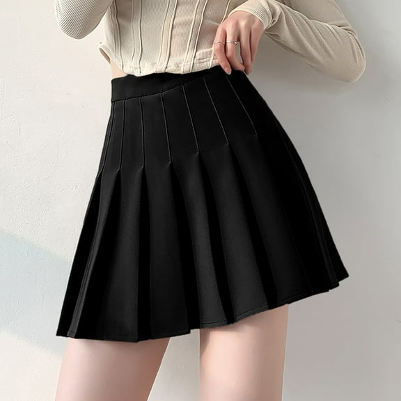 YOUSNH Womens Girls Solid Pleated Skirt Basic Skirt Aline Design Skirt Womens Skirt Black L