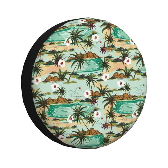 Fuzoiu Colorful Hawaii Palms Print Universal Spare Tire Cover with Buckle Strap, Waterproof Wheel Covers for Jeep, Trailer, RV, Truck and All Car-14 inch