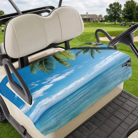 Golf Cart Seat Covers for 2 Seater, Ocean Soft Microfiber Cart Seat Towel Blanket, Summer Palm Trees Blue Sky Beach Scenery Absorbent Breathable Non Slip Bench Seats Protector for Golf Course 51"x31"