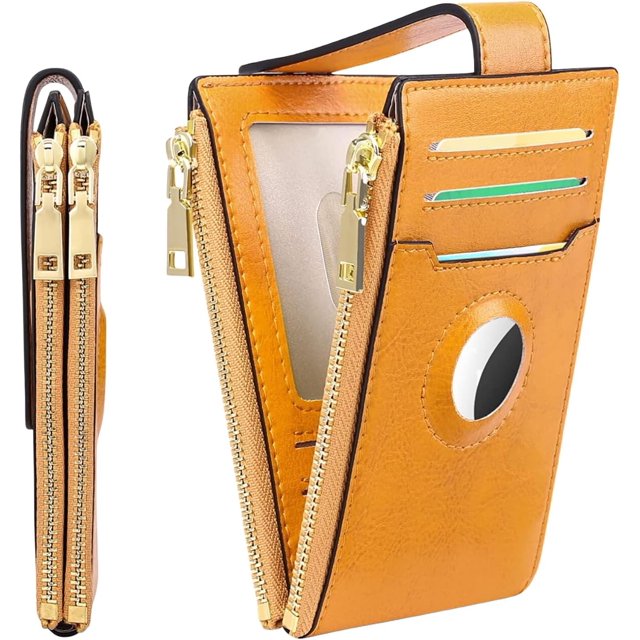 Women's AirTag Compatible Wallet Genuine Leather Bifold Ultra Slim Credit Card Holder with Built-in Integrated Case for AirTag RFID Blocking Technology Ideal for Everyday
