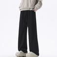 thumbnail image 4 of YMNXA Men's Casual Pants Drawstring Elastic Waist Solid Color Wide Leg Straight Leg Loose Fit Comfortable Fashion Trousers For Daily Wear,Black,L, 4 of 6
