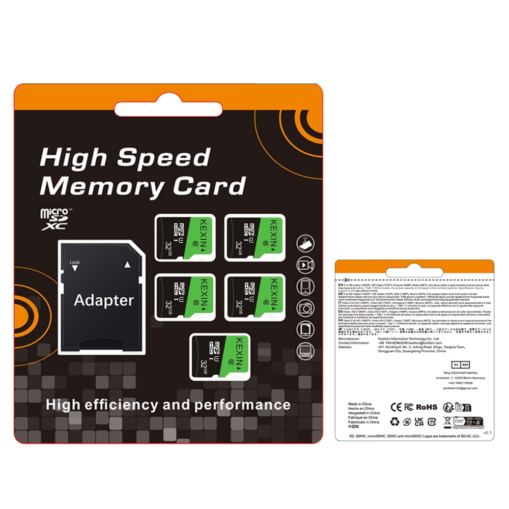 KEXIN SDHC Card 32GB Memory Card with Adapter Class 10 UHS-I for Phone / Tablet / Camera / Drone / Dash Cam / Nintendo Switch, 5 Pack