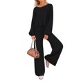 thumbnail image 2 of Fashnice Ensembles de Survêtements pour Femmes Col Rond Ensemble de Jogging à Manches Longues Coupe Ample Haut Court Pantalon Grand Noir P, 2 of 4