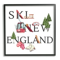 Stupell Industries New England Ski Winter Seasonal Mountain Sports Sports Painting Black Framed Art Print Wall Art, 12 x 12