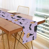 Yayeee Table Runner 70 inches Long Home Kitchen Dinning Party Decoration, Light Purple Halloween Black Cat