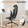 thumbnail image 5 of Ergonomic Office Chair, Mesh Chair with High Back, Lumbar Support, Headrest and Flip-up Armrests, Rolling Work Swivel Task Chairs for Home Office, Gray, 5 of 7