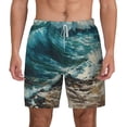 thumbnail image 3 of Uemuo Blue Ocean Waves Pattern Mens Swim Trunks Quick Dry Board Shorts with Mesh Lining, Stretch Beach Shorts Quick Dry No-Chafing Board Shorts-Small, 3 of 9
