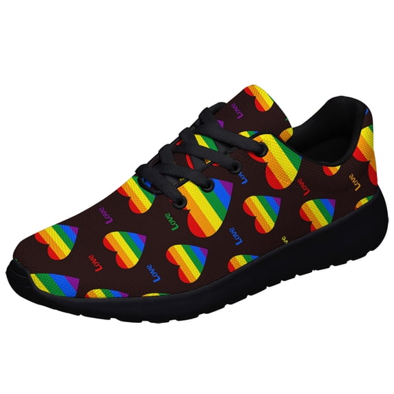 Unisex Fashion Rainbow Shoes, LGBT Sneakers for Men Women, Lightweight Breathable Running Walking Shoes Black Size 3.5