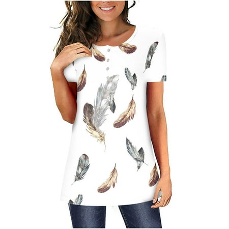 

Sentuca Casual Oversized T Shirts for Women Short Sleeve Round Neck Print Oversized Corset Tops White XL
