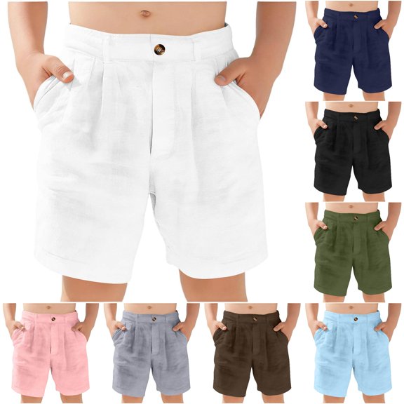 FYDUU Boys School Uniform Shorts Summer Lightweight Casual Shorts with Pockets Back To School Clottes for Kids Stylish Breathable Bottoms Leisure Pants 5-6 Years