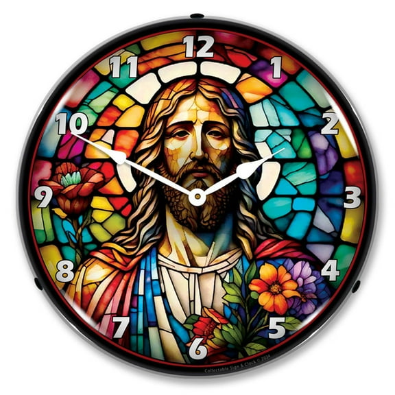 Collectable Sign and Clock Jesus Christ Church Clock  LED Lighted Premium Wall Clock