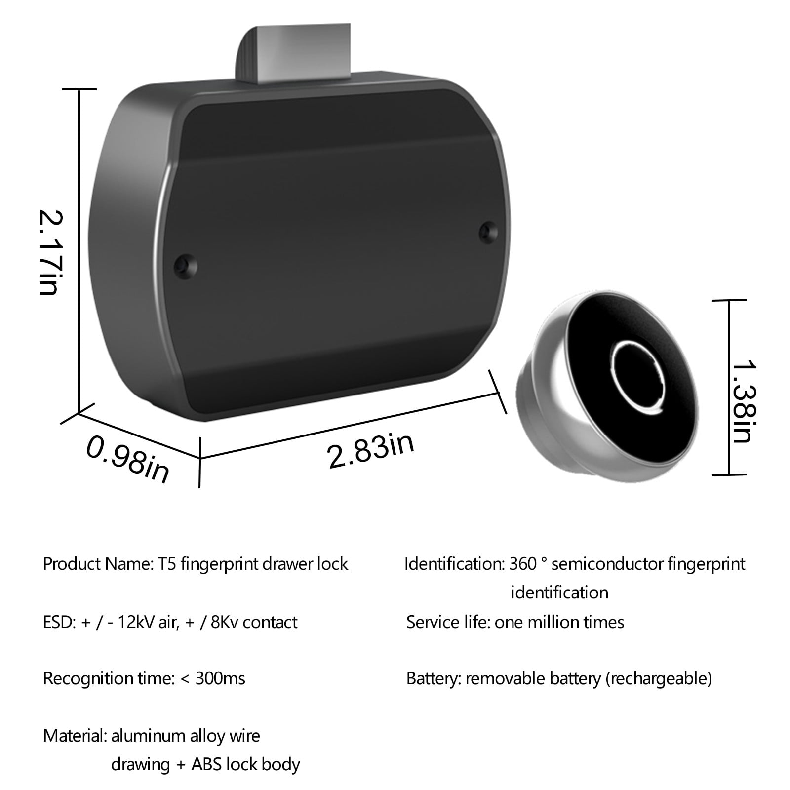 Smart Biometric Drawer Lock,Fingerprint Cabinet Lock USB Rechargeable Keyless Hidden File Cabinet Lock for Home Office Furniture