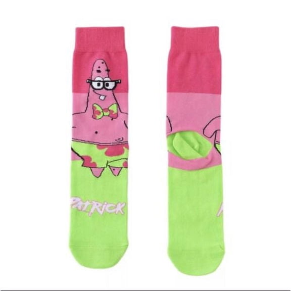 Patrick Spongebob Cartoon Socks, Fun Novelty Mens/Womens Crew Character Socks Pink/Green
