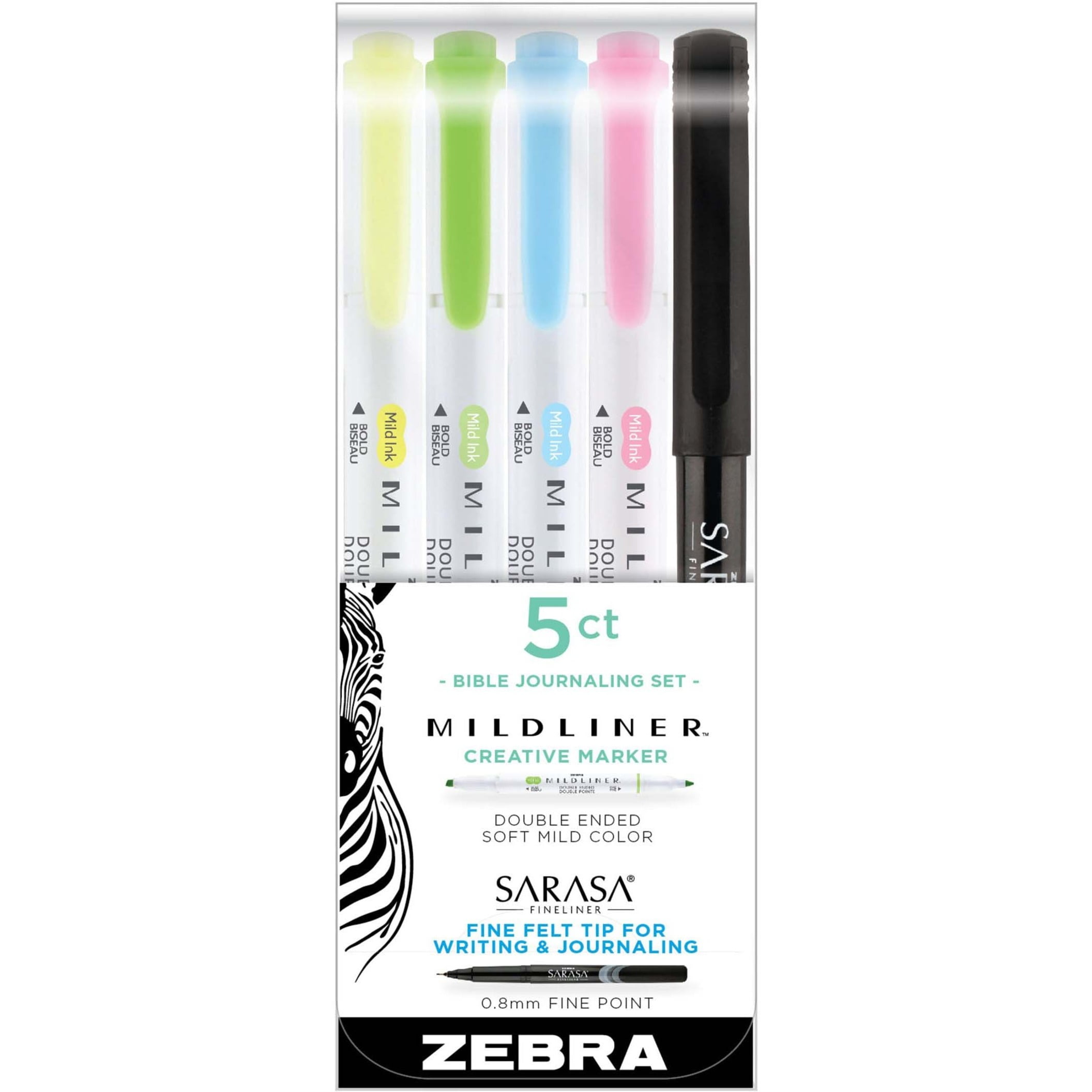 Zebra Pen Mildliner Double Ended HLSarasa FL Bible Journaling Assorted 5Pk