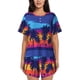 thumbnail image 1 of Fotbe Beach with Palm Trees Conjunto de Pijama Estampado para Mujer, 2 Piezas, Ropa de Dormir con Camiseta de Manga Corta y Shorts Suaves-Large, 1 of 6