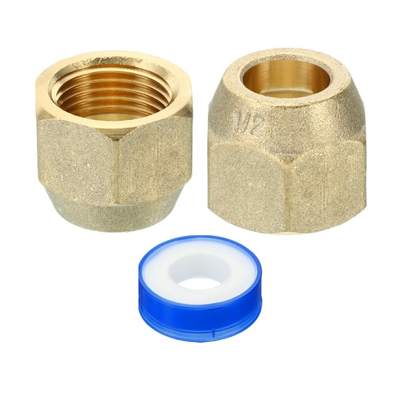 Uxcell 1/2 SAE Brass Flare Nut, 2 Pack 45 Degree Copper Flared Tube Fitting Brass Pipe Fitting Cap with Tape Matte