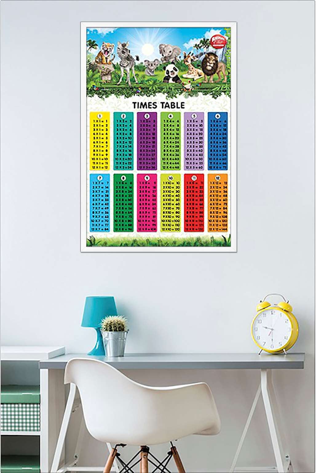 Animal Club - Numbers Times Tables Wall Poster, 22.375" x 34", Framed