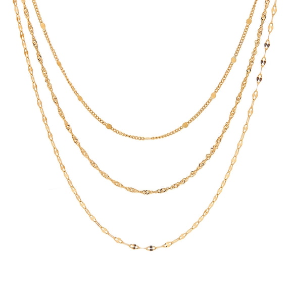 Sunyuer Golden 18K Gold-Plated Three-Layered Necklace - Fade-Resistant Titanium Steel Fashion Jewelry for Women, Versatile & Stylish