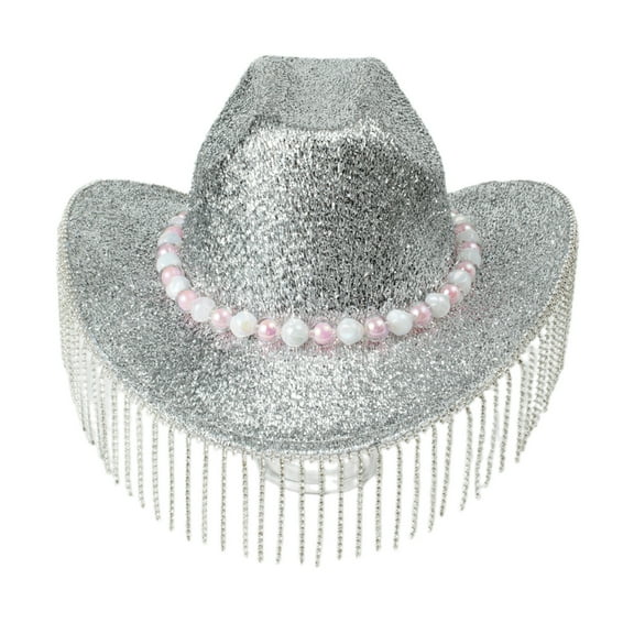Vacation Cowboy Hats Tassels Hand Beading Crystal Gift for Girl Cowgirl Hat for Carnivals Music Festival
