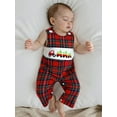 thumbnail image 6 of Miaouyo 0-18 Months Infant Baby Boy Christmas Romper Loose Fit Embroidered Plaid Crew Neck Sleeveless Jumpsuit, 6 of 9