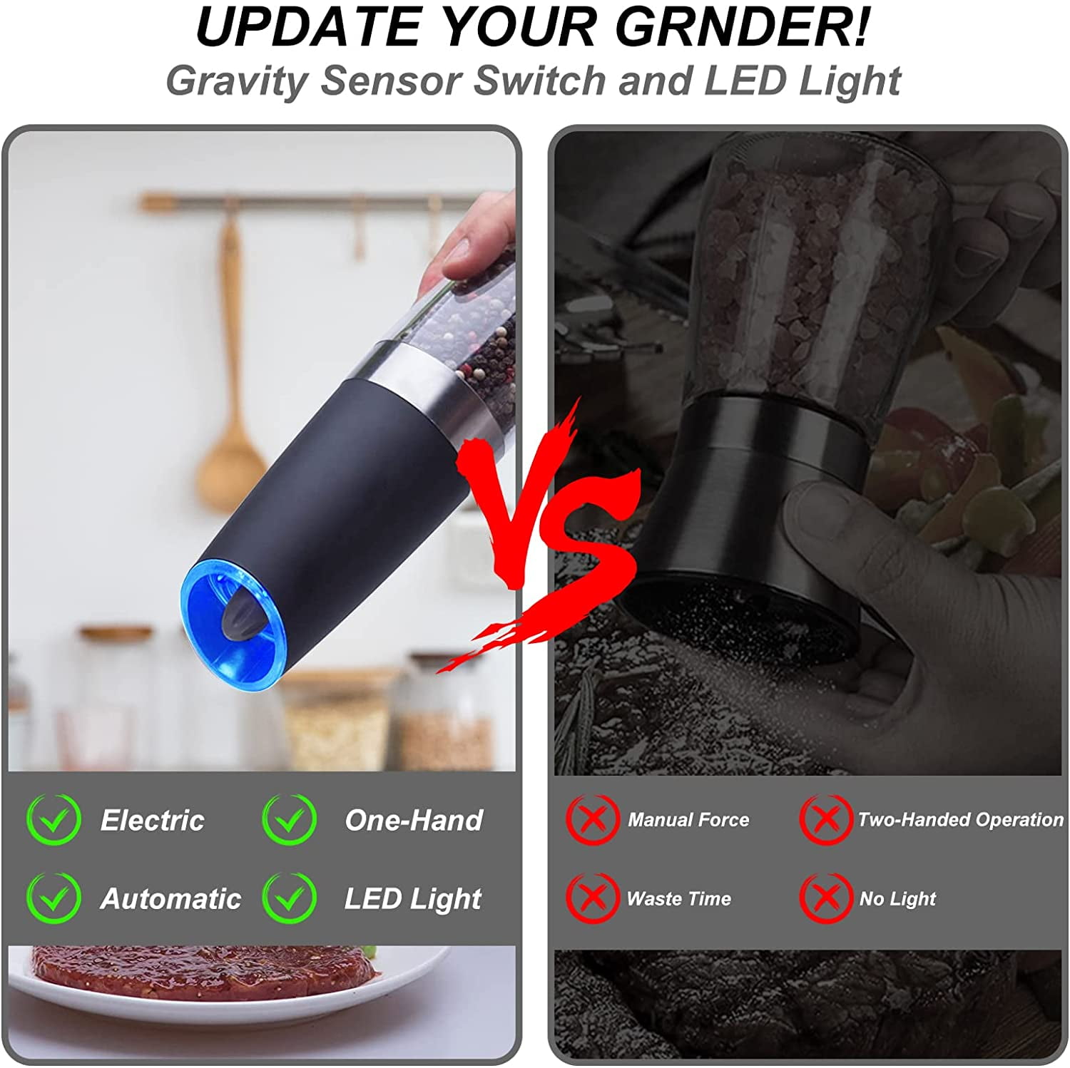 Homaider Electric Salt and Pepper Grinder Set