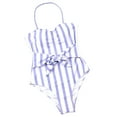 thumbnail image 1 of KOMOO Female One Piece Swimsuit Vertical Stripe Swimwear Sleeveless Backless Ruched Bathing Suits, 1 of 4