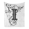 thumbnail image 1 of Letter I Soft Flannel Fleece Blanket, Capital with Grand Illustrious Design Abstract Elements Shapes Swirls Lines, Cozy Plush for Indoor and Outdoor Use, 60" x 80", Black Grey White, by Ambesonne, 1 of 6