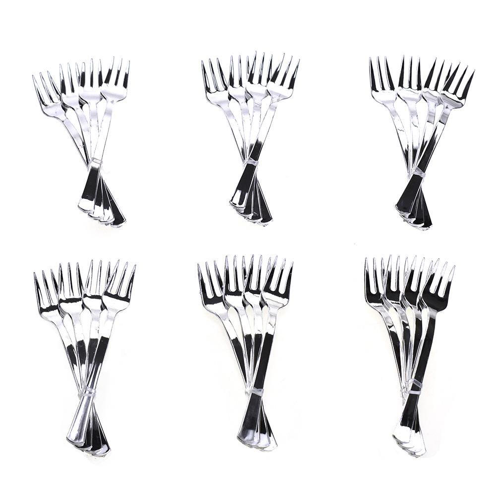 Disposable Party Cocktail Forks, Silver, 4Inch, 24Count
