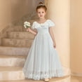 thumbnail image 2 of DHFJKG Dresses Girls' Gentle Style White Lace Flower Embroidery Dress Suitable For 8 13 Years Old Short Sleeve Round Neck Cute Dress, 2 of 9