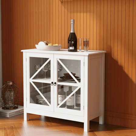 32" Accent Kitchen Sideboard Cabinet with 2 Doors, White
