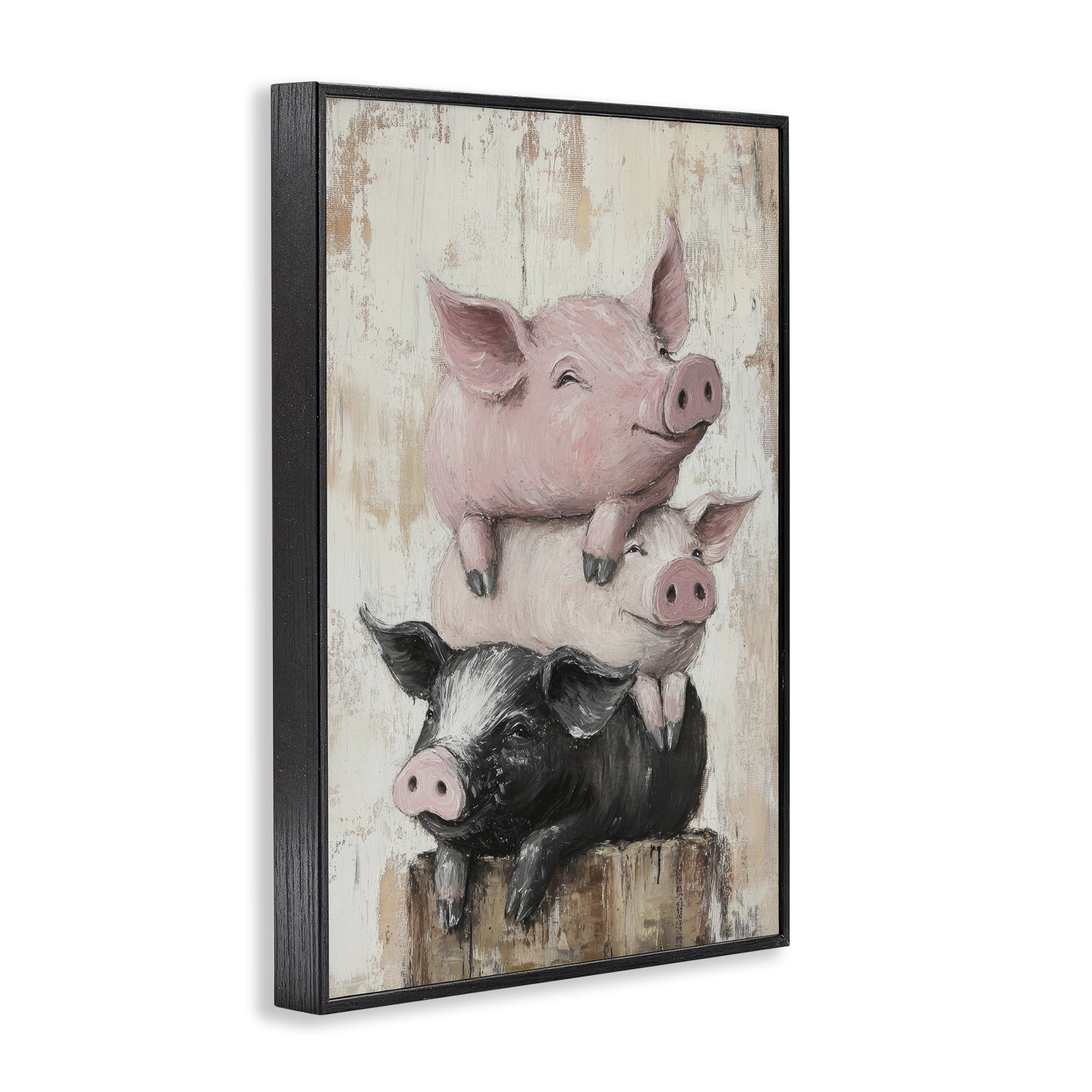 Stupell Industries Pig & Piglet Pile Black Framed Giclee Art, design by Tina LeCour