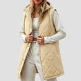 thumbnail image 2 of larppty Long Puffer Vest Women Sleeveless Hooded Puffer Jacket Lightweight Quilted Jackets Winter Warm Zip Up Coat Outerwear (Khaki, S), 2 of 9