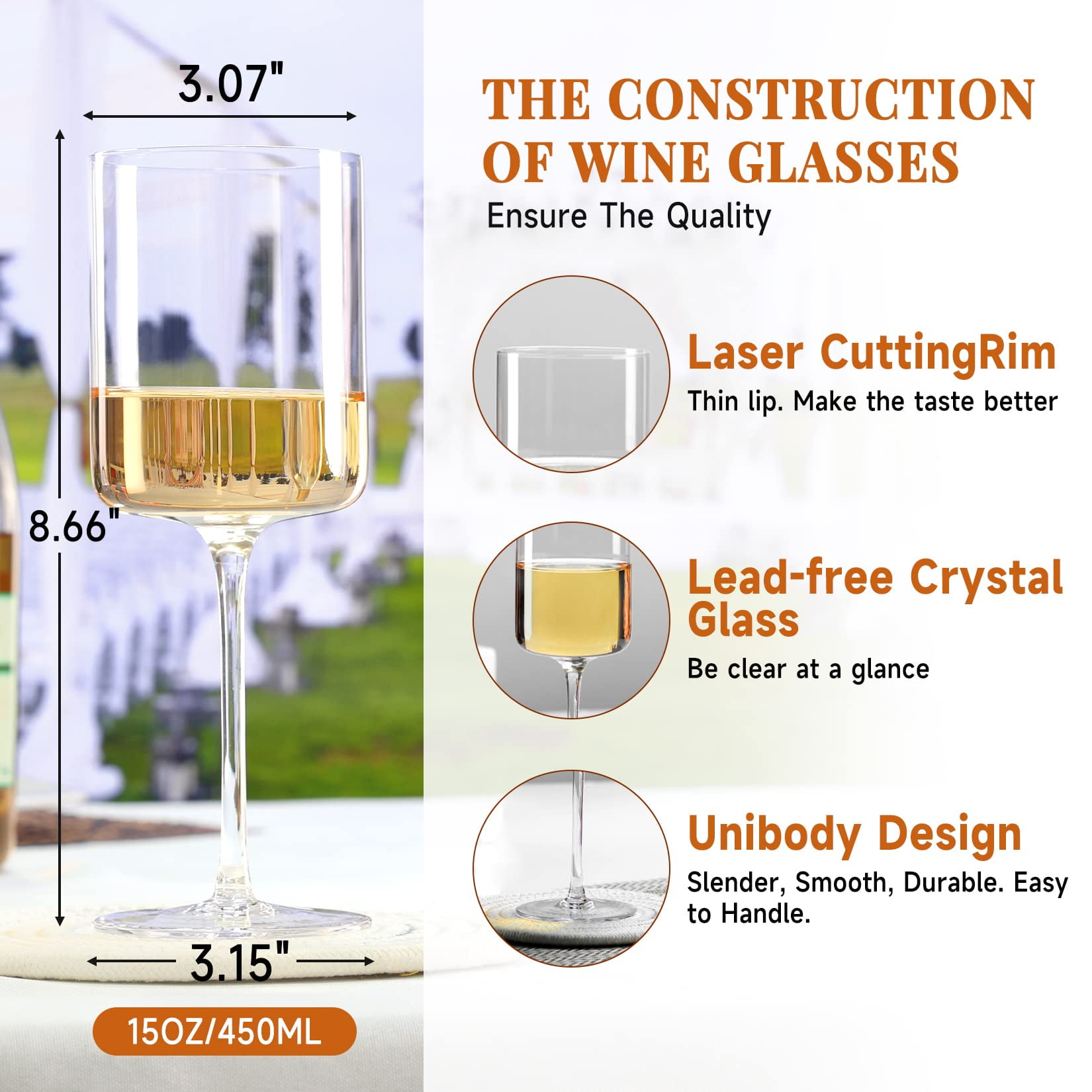 BENETI Square Crystal Wine Glasses Set Of 4