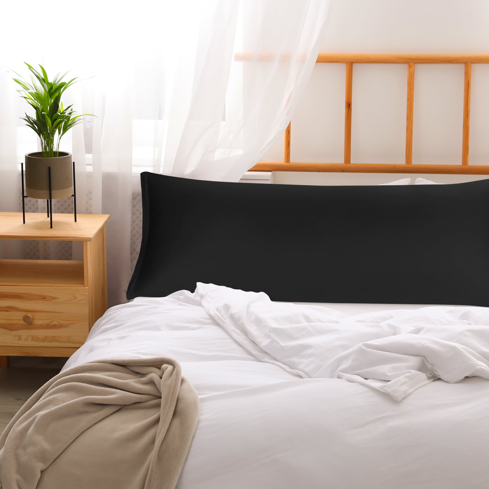 Unique Bargains Egyptian Cotton Zipper Long Body Pillow Cover Black 20" x 72"
