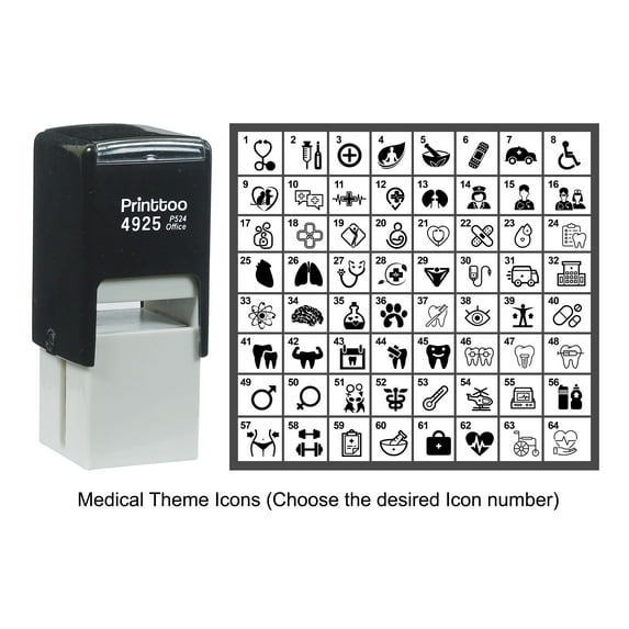 Printtoo Personalized Medical Theme Icons Rubber Stamp Self Inking Stamper 24 mm-Blue