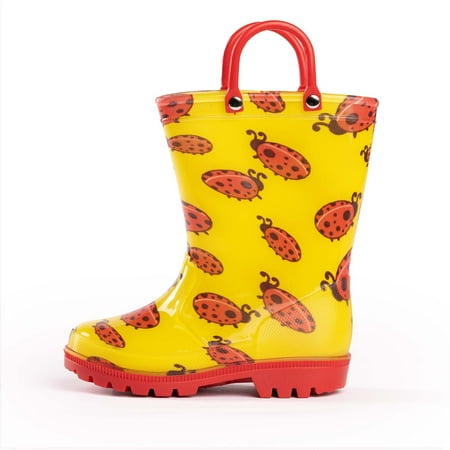 

NORTY Kids Boys Girls Waterproof PVC Rain Boots Easy-On Handles Fun Colors & Prints