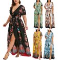 thumbnail image 6 of NGTEVOOS Women Summer Plus Size Butterfly Printed V-Neck Short Sleeve Casual Long Dress, 6 of 6