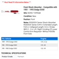 thumbnail image 2 of Front Shock Absorber - Compatible with 1981 - 1993 Dodge D350 1982 1983 1984 1985 1986 1987 1988 1989 1990 1991 1992, 2 of 2