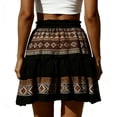 thumbnail image 5 of YueHuiYing Women's Bohemian Floral Print Mini Skirt with Tiered Ruffle Hem - A-Line Cotton Blend for Casual & Resort Wear, 5 of 9