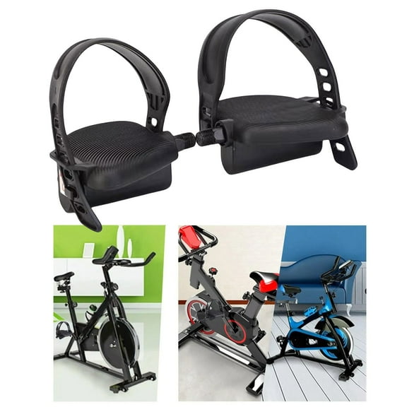 Exercise Bike Pedals with Pedal Strap, Stationary Recumbent Bike Replacement Part, Pedal Replacements for Exercise Bikes