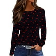 thumbnail image 2 of yuCgh Women's Slit Hem Round Neck Long Sleeve Top, Heart Print Casual T-Shirt, Loose Comfort Fit, Valentine's Day Theme, Fashion Blouse for Women,Black L, 2 of 7