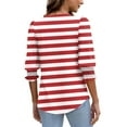 thumbnail image 6 of Njagoc3 Womens Red & White Striped Henley Neck Top, Soft Cotton Blend, 3/4 Sleeves, Summer Casual Outings, Beach Walks & Office Errands, 6 of 6