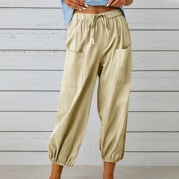 Naughtyhood Trending Pants for Women 2024 Womens Trendy Pants Fashion Women Summer Casual Loose Cotton And Linen Pocket Trousers Pants Womens Pants,Women's Leisure Pants with Pockets