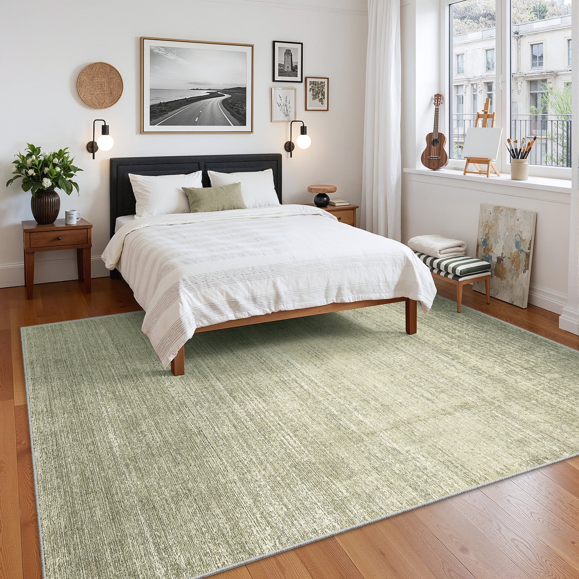 Roxstand Washable Rugs 5x7, Lightweight Striped Non Slip Area Rugs for Living Room, Stain Resistant Farmhouse Bedroom Rug(5'x7', Green)