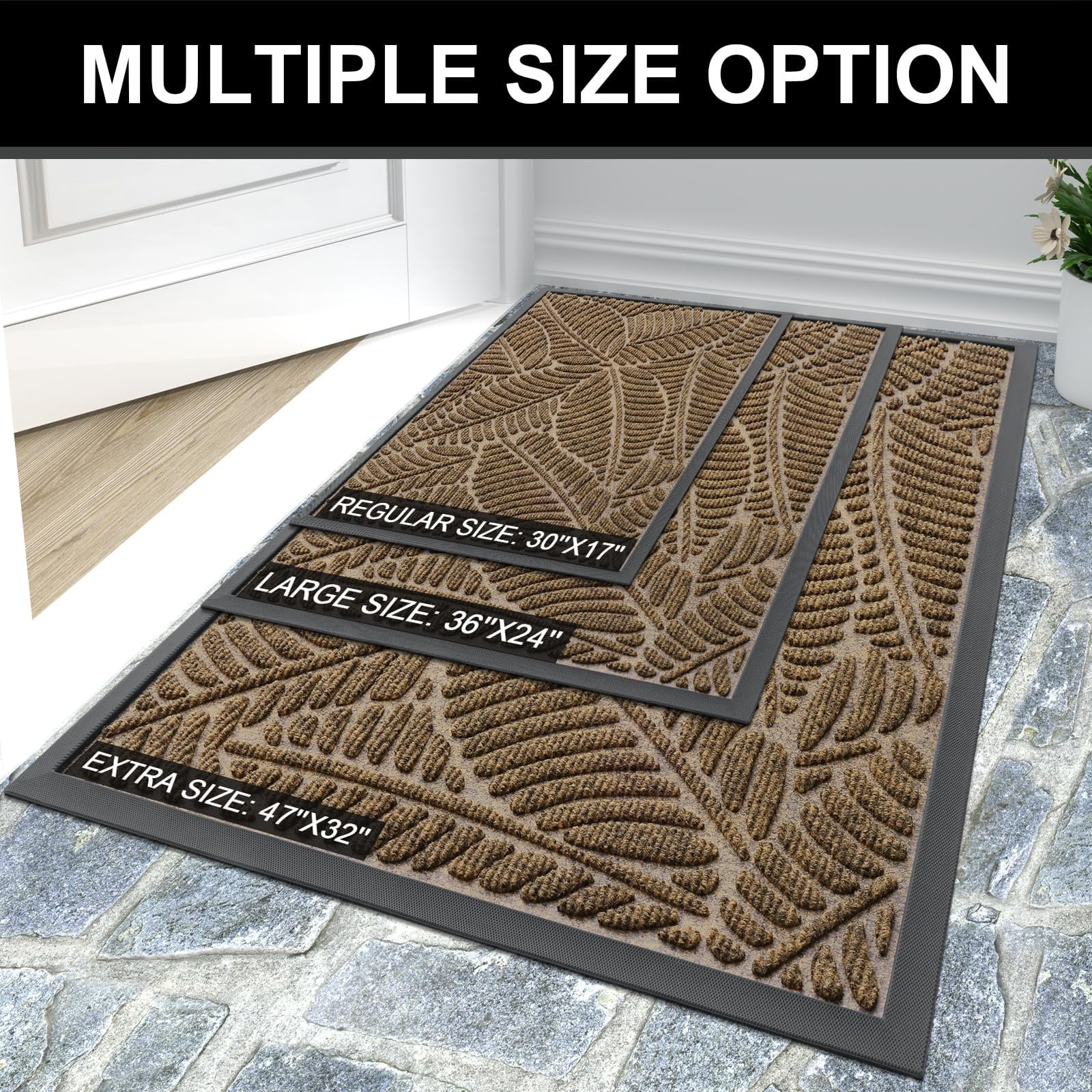 Buganda Waterproof Doormat, Non Slip Absorbent Rubber Door Mat for Outdoor and Indoor, Low Profile Dirt Trapper Front Door Rug, 48"x32",Brown